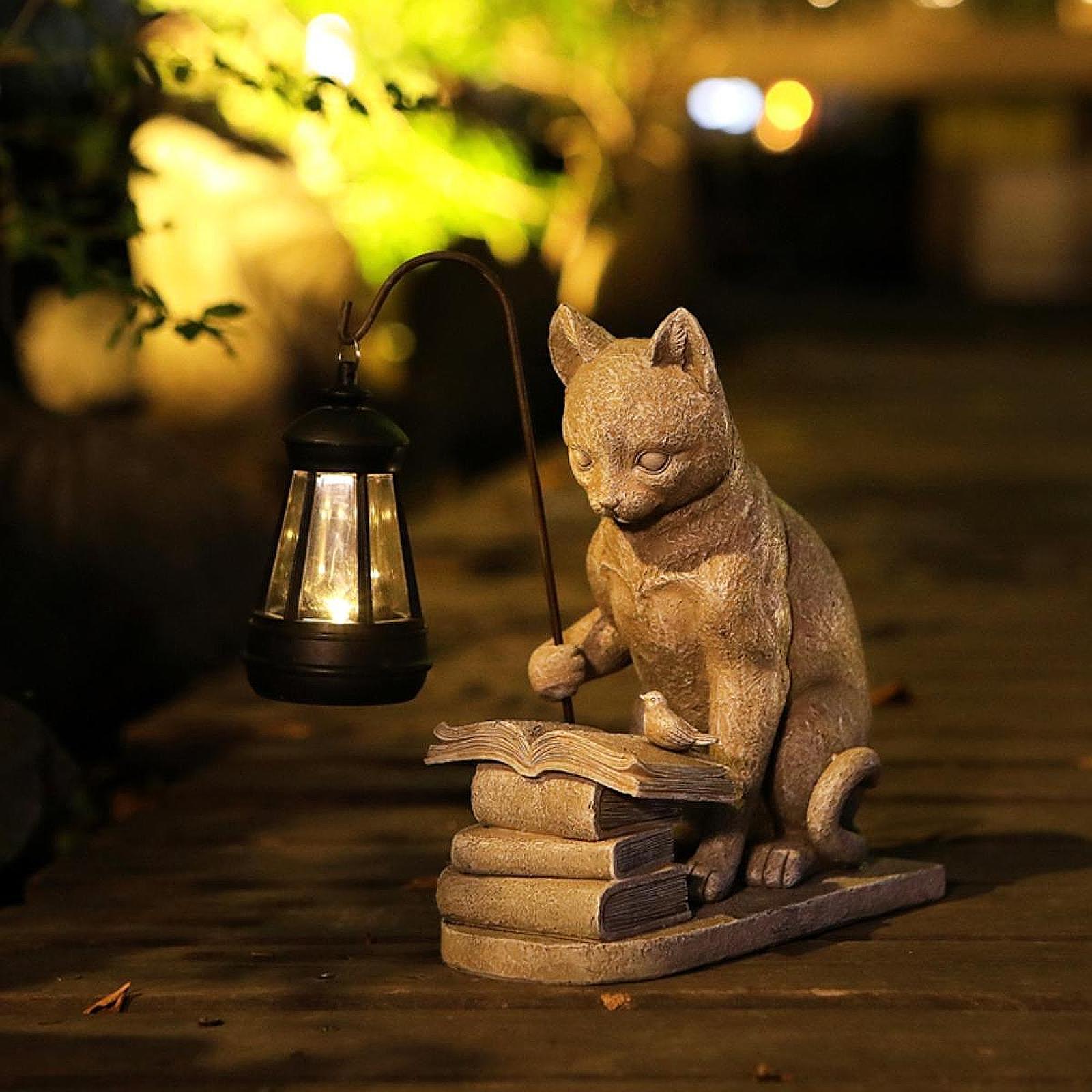 Resin Art Sculptures - Gato solar jardim mini estátua escultura